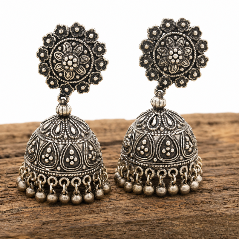 Oxidized Jhumka Earrings